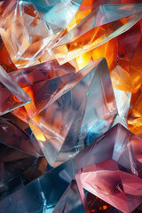 Poster - An abstract landscape of colliding shapes and fragmented patterns, slowly aligning into a harmonious design,