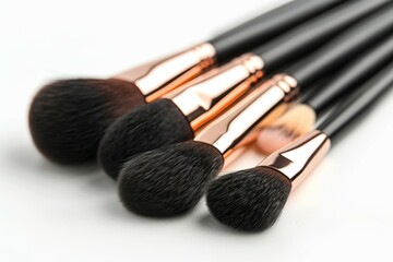 Wall Mural - A close up of four black makeup brushes with gold handles