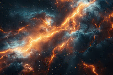 Poster - A chaotic burst of energy and matter, gradually forming patterns and structures that hint at the creation of the cosmos,