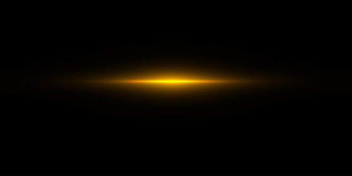 Horizontal lighting effects. Bright golden shimmering translucent light on a transparent background.