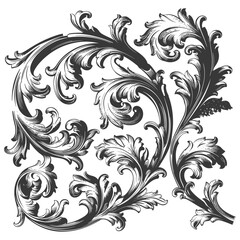 Wall Mural - Silhouette Baroque ornament with filigree floral element black color only