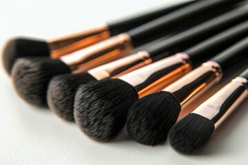 Wall Mural - A close up of a set of black and gold makeup brushes