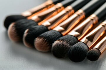 Wall Mural - A close up of a set of makeup brushes with a white background