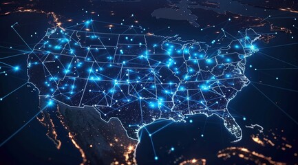 Wall Mural - a map of the united states is lit up with blue lights