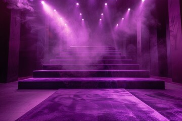 Sticker - A purple staircase with smoke in the background. Fashion show catwalk or podium stage