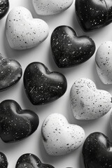 Poster - a series of black and white hearts, arranged in a repeating pattern to create a playful and whimsica