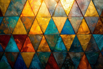 Wall Mural - Triangles arranged in a radial pattern, each with a gradient from soft yellow to vibrant gold, creating a sunburst effect,