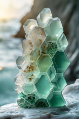 Aufkleber - Hexagons tessellated together, each displaying a gradient from mint green to deep emerald, evoking a sense of freshness and vitality,