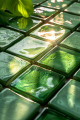 Leinwandbilder - Squares with rounded corners, each with a gradient from light mint to forest green, evoking a sense of freshness,