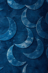 Leinwandbilder - A pattern of crescents with a gradient from light blue to midnight blue, evoking a night sky ambiance,