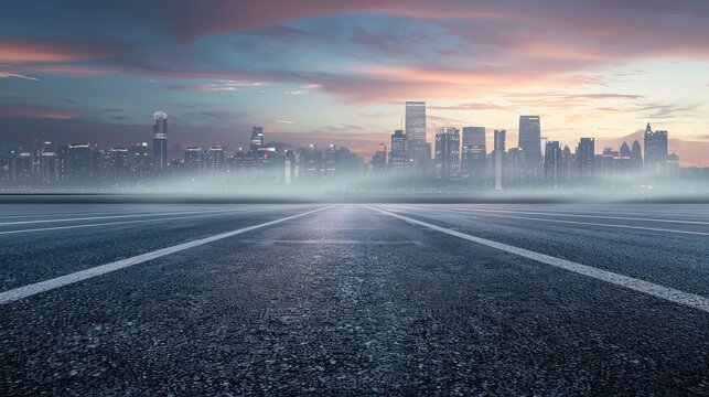 asphalt highway road and city skyline background. concept of car sale, auto, automobile, automotive empty space, shop or store. 