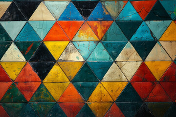 Wall Mural - A grid of equilateral triangles in alternating colors, creating a harmonious and balanced background,