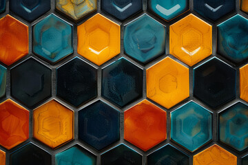 Aufkleber - A pattern of hexagons with alternating outlines and filled shapes, creating a structured yet playful background,