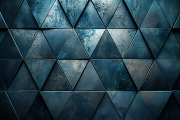 Poster - A grid of triangles in metallic shades, forming a sleek and futuristic background,