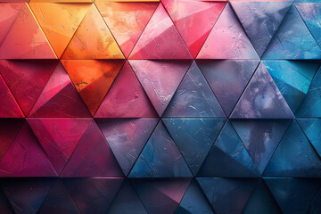 Poster - Triangles in a gradient pattern, transitioning from one color to another, adding movement to a structured background,