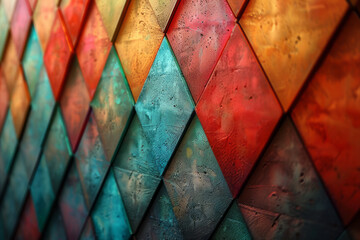 Wall Mural - Triangles in a gradient pattern, transitioning from one color to another, adding movement to a structured background,