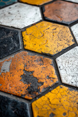 Poster - Hexagons with alternating filled and outlined shapes, creating a balanced and visually interesting background,