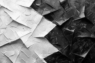 Poster - Artistic composition of black and white polygons scattered across the canvas, with varying sizes and angles to create visual harmony,