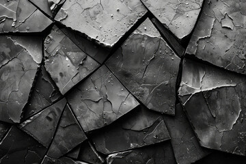 Poster - Artistic composition of black and white polygons scattered across the canvas, with varying sizes and angles to create visual harmony,