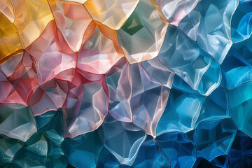 Poster - Composition of transparent irregular polygons layered over each other, their overlapping edges forming intricate patterns,