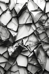 Poster - Monochrome design with black irregular polygons on a white background, their chaotic arrangement forming a balanced composition,