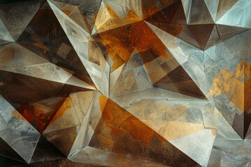 Poster - Abstract depiction of irregular polygons in muted colors, their overlapping edges creating a sense of depth and balance,