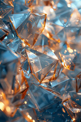 Poster - Minimalist artwork featuring metallic-colored polygons, scattered in a way that creates a balanced yet dynamic visual,
