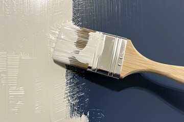 Wall Mural - A paintbrush is being used to paint a wall with white paint