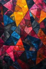 Poster - Illustration with irregular polygons in contrasting bright and dark colors, their placement forming a harmonious pattern,
