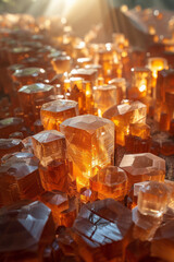 Fototapete - Composition of irregular polygons in warm tones, their overlapping edges creating a sense of depth and balance,