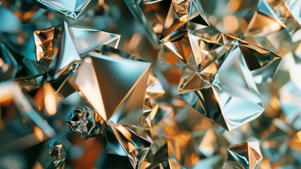Aufkleber - Artwork featuring irregular polygons in metallic shades, scattered to create a balanced and dynamic composition,
