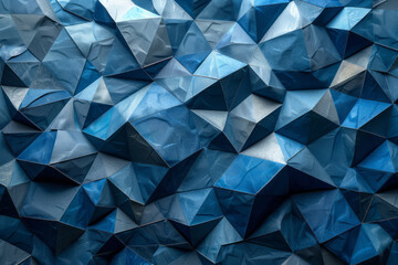 Poster - Illustration with irregular polygons in varying shades of blue, their placement forming a calming, balanced visual effect,