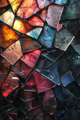 Poster - Abstract design with irregular polygons in contrasting bright and dark shades, their arrangement creating a visually striking and harmonious composition,