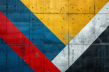 Fototapete - Minimalist design with large blocks of primary colors placed diagonally, intersecting at strategic points,