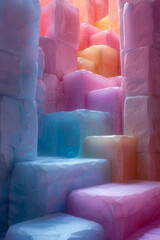 Fototapete - Illustration featuring large pastel-colored blocks with soft edges, arranged in a cascading pattern,