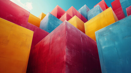 Aufkleber - Illustration with large blocks of complementary colors, placed at varying heights to create visual interest,