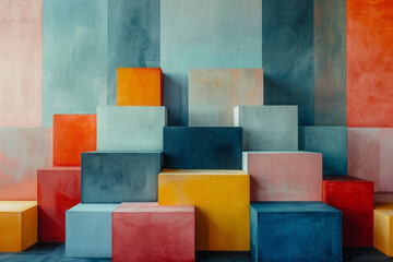 Poster - Minimalist artwork with large blocks of muted colors, placed symmetrically to achieve balance and harmony,