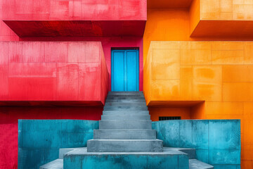 Fototapete - Modern design with large blocks of vibrant colors, placed at angles to create a dynamic and energetic composition,