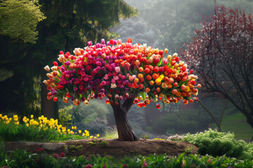 Wall Mural - a tree of tulips in a woodland scene