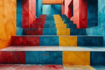 Poster - Composition featuring large blocks of bold primary colors, arranged in a geometric pattern for a striking visual,