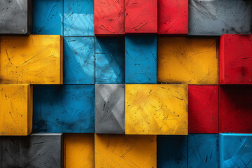 Fototapete - Composition featuring large blocks of bold primary colors, arranged in a geometric pattern for a striking visual,
