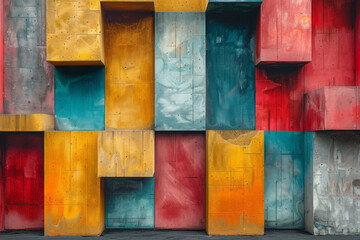 Fototapete - Composition featuring large blocks of bold primary colors, arranged in a geometric pattern for a striking visual,