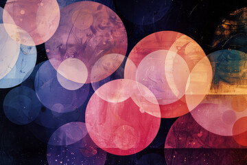 Poster - Illustration featuring overlapping circles of different sizes and transparencies, creating a layered bubble effect,