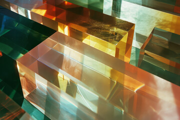 Aufkleber - Composition of transparent rectangles stacked and shifted, creating a 3D effect with light and shadow play,