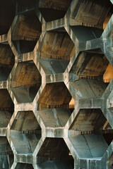 Aufkleber - Composition of intersecting hexagons with varying opacities, forming a layered, beehive-like pattern,