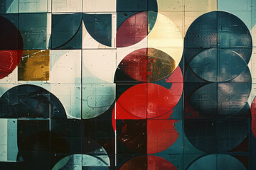 Poster - Illustration using transparent circles and squares, their intersections forming complex, geometric patterns,
