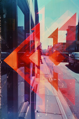 Poster - Artistic rendering of layered arrow shapes in different transparencies, creating a sense of direction and movement,