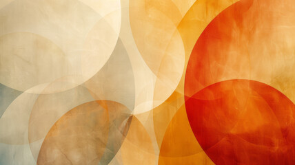 Poster - Composition of large, translucent circles in earthy tones, overlapping on a beige background to create a layered effect,