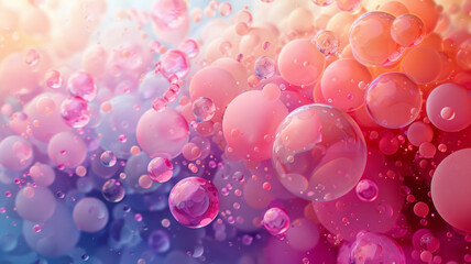 Poster - Abstract illustration with circles in pastel pinks and purples, clustered in the center of a white background,