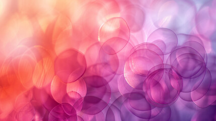 Poster - Abstract illustration with circles in pastel pinks and purples, clustered in the center of a white background,